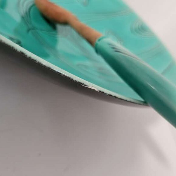 Roselane Pottery 14" Aqua Black Fish Ceramic Bowl With Matching Spoon - Picture 4 of 5